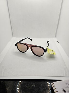 All in Motion Black Frame Sunglasses with Pink Rose-Gold Mirrored Lenses